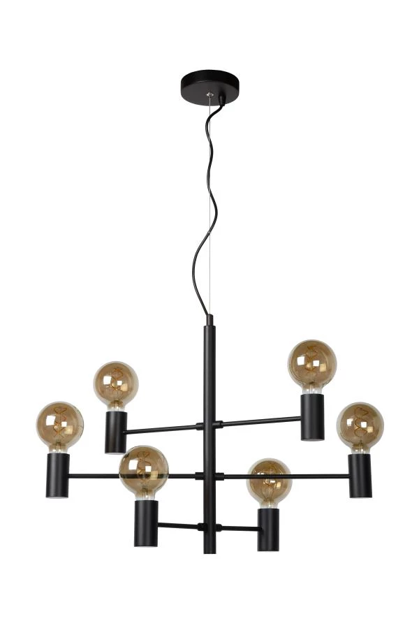 Lucide LEANNE - Lámpara colgante - 6xE27 - Negro - apagado